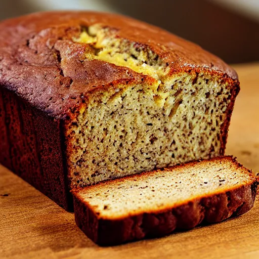 Image similar to photorealistic photograph of banana bread at work dude, photorealistic, realism, highly detailed, ultra detailed, ambient occlusion, depth of field