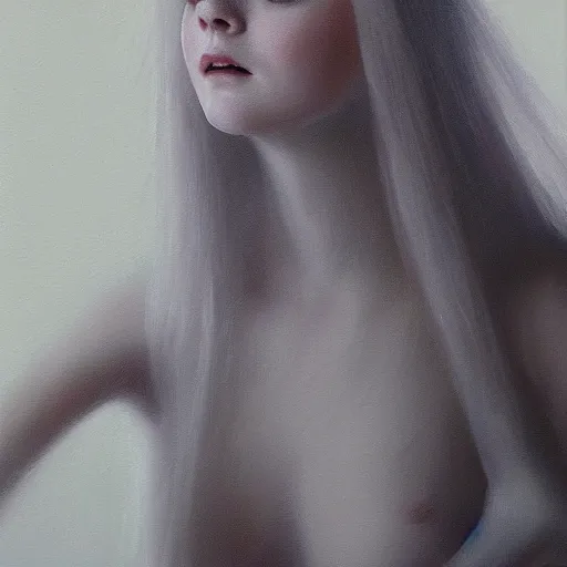 Prompt: oil Painting of Elle Fanning in Dark Souls opening an orange Oblivion portal, long blonde hair, delicate, pale milky white porcelain skin. 8K. Extremely detailed.