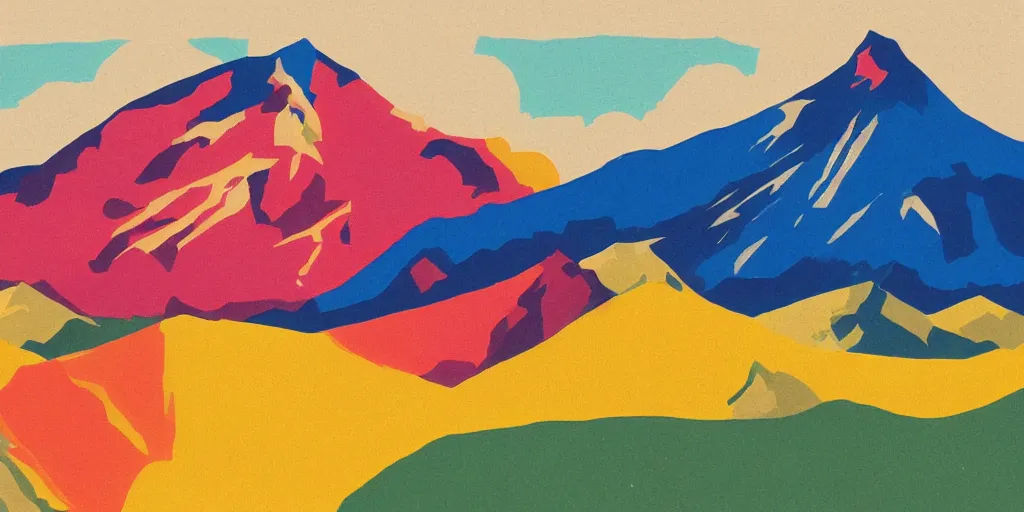 Image similar to pop art illustration of a mountainscape at day