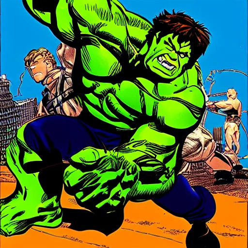 Image similar to hulk against link, comic book, by frank miller, 4 k, 3 d