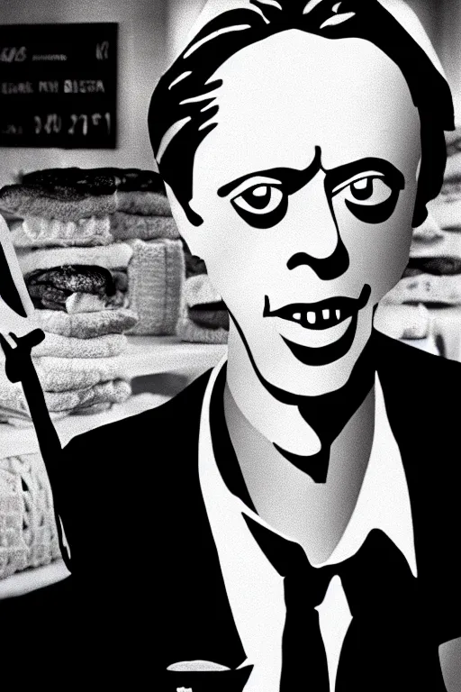 Prompt: film still of steve buscemi made out of bread in reservoir dogs, 4 k