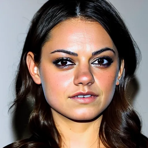 Image similar to a woman who is a genetic combination of mila kunis and emma watson face and upper - body focus