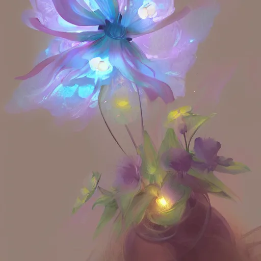 Image similar to Luminescent flower blooming at twilight, cgsociety, r/art, trending on artstation