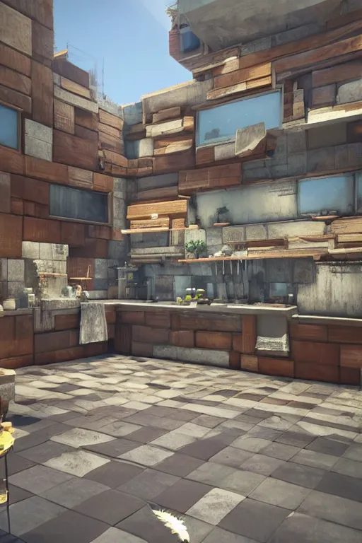 Prompt: a beautiful rendered world made of modern Kitchen fronts and parts, hyper-realistic environment, Epic concept art