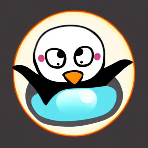 Image similar to a penguin riding a smiling slime ball, cartoon, kawaii,