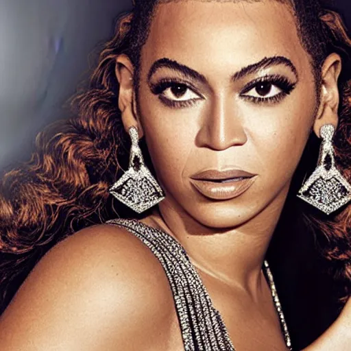 Image similar to beyonce with strands of diamonds for hair, studio photo
