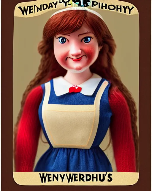 Image similar to wendy's mascot wendy thomas 1 8 9 0's photography, face in focus, 8 k, realistic