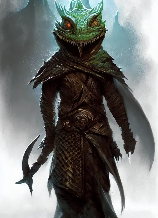 Prompt: lizardfolk hooded warrior. Matte painting by craig mullins and Anato Finnstark style of magic the gathering, dark fantasy, style of game of thrones, concept art trending on artstation, 4k, insane details