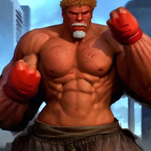 Image similar to ron pearlman as e. honda street fighter, ultra realistic, concept art, intricate details, highly detailed, photorealistic, octane render, 8 k, unreal engine, art by frank frazetta, simon bisley, brom