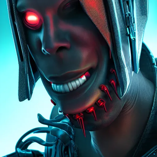 Image similar to evil cyberpunk dark lord, highly detailed, photorealistic portrait, bright studio setting, studio lighting, crisp quality and light reflections, unreal engine 5 quality render