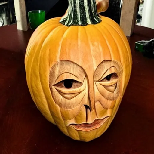 Image similar to gourd carved to look like the face of amber heard