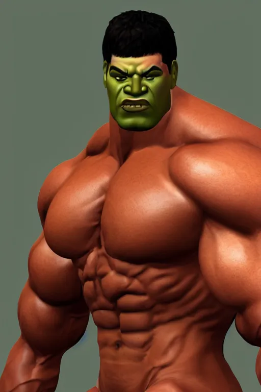 Prompt: portrait of hulking herculean bodybuilder muscular musclebound bodybuilder hulk, second life avatar, the sims 4