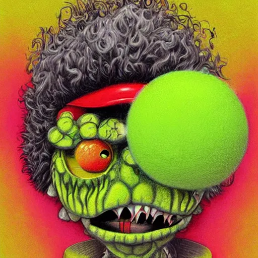 Image similar to a portrait of a tennis ball monsters, digital art, fantasy, magic, chalk, trending on artstation, ultra detailed, professional illustration by basil gogos