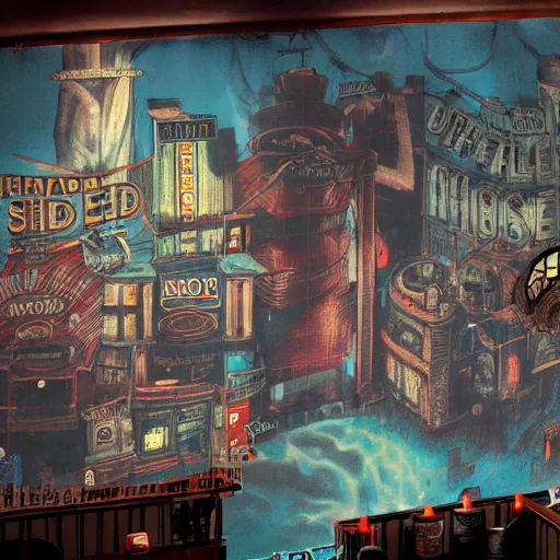 Image similar to where's waldo mural in bioshock