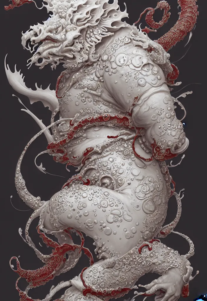 Image similar to subsurface scattering, white, koi, samurai deity with 4 arms, filigree, by jesper ejsing, james jean, justin gerard, tomasz alen kopera, cgsociety and fenghua zhong, highly detailed, rim light, cinematic lighting, illustration, art, octane render, very coherent, cinematic, hyper realism, high detail, 8 k