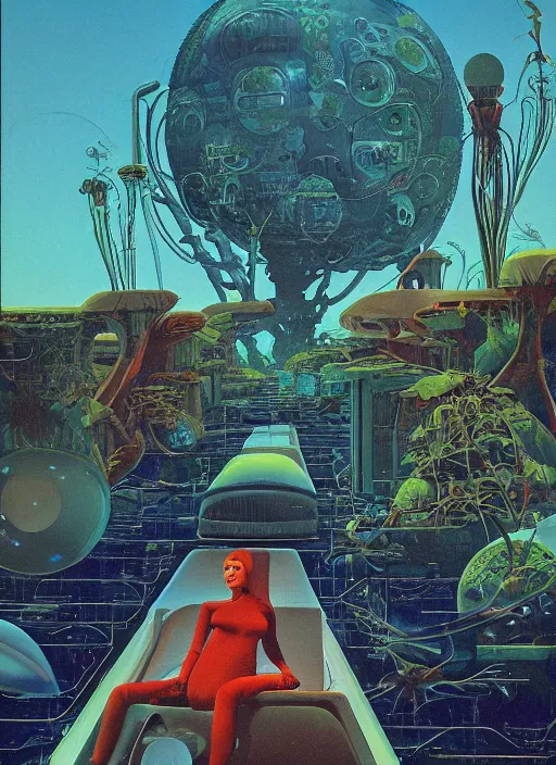 Image similar to ! dream retro futurism, solarpunk, biopunk, naturecore, artwork by roger dean, by dean ellis