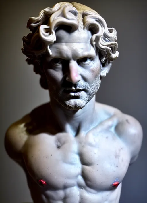 Image similar to marble bust statue of tom ellis ( lucifer ) as a demon, closeup