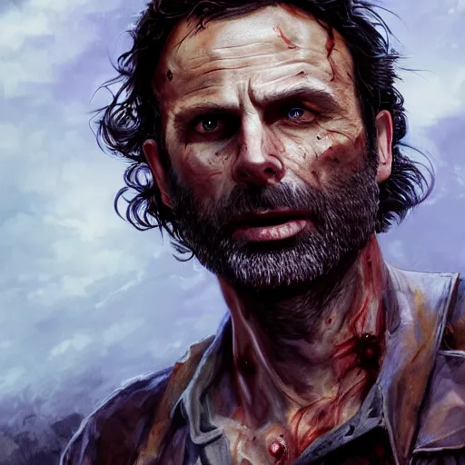 Prompt: rick grimes from the walking dead, zombie, full body shot, fantasy, medieval, vivid colors, elegant, concept art, sharp focus, beautiful face, digital art, Hyper-realistic, 4K, Unreal Engine, Highly Detailed, HD, Dramatic Lighting by Brom, trending on Artstation