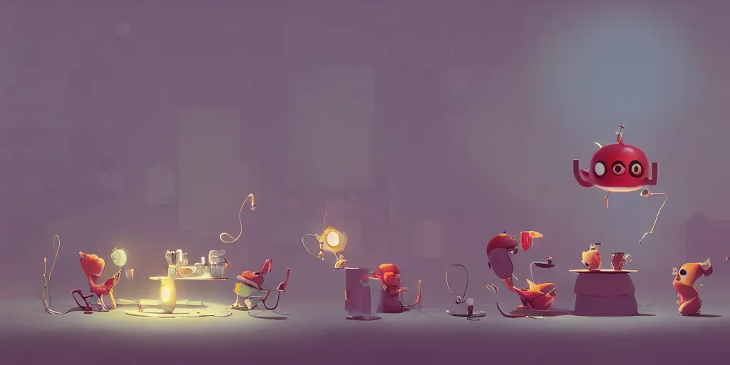 Image similar to cute monsters drinking tea by Goro Fujita and Simon Stalenhag , 8k, trending on artstation, hyper detailed, cinematic