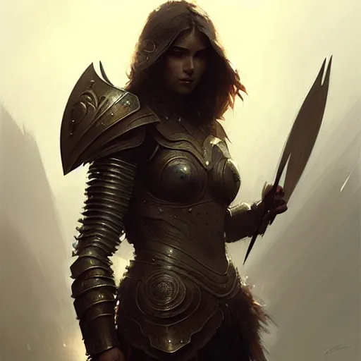 Prompt: female warrior, passion, bravery, intricate armour costumes, light and shadow effects, intricate, digital painting, art station, concept art, smooth, sharp focus, illustration, art by greg rutkowski