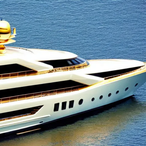 Image similar to wrinkled hunchbacked old butler polishing the side of a gold plated mega yacht