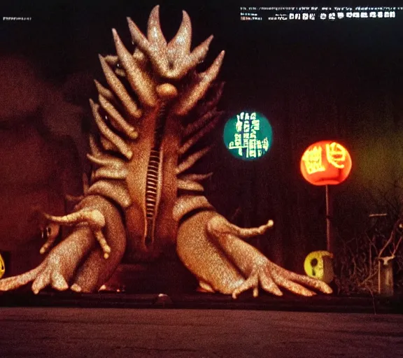 Image similar to Pulgasari the North Korean monster, volumetric lighting, filmstill, produced by Kim Jong-il, Kodachrome, kaiju-eiga, starfish monster movie, communist propaganda, film noir, 35mm film grain, Cooke Varotal 20-100mm T3.1