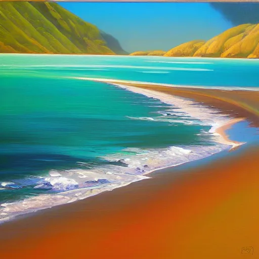 Image similar to golden bay new zealand, abel tasman, Lastreopsis hispida, colorful oil painting, trending on artstation