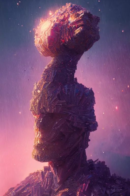 Image similar to A fancy portrait of a crystalized giant by Greg Rutkowski, beeple, Sung Choi, Mitchell Mohrhauser, Maciej Kuciara, Johnson Ting, Maxim Verehin, Peter Konig, final fantasy, macro lens, 35mm, 8k photorealistic, cinematic lighting, HD, high details, dramatic, dark atmosphere, trending on artstation