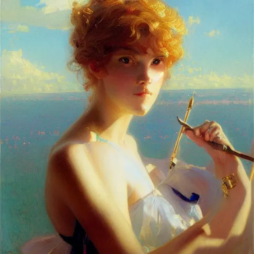 Prompt: a portrait of am anime girl, summer, painting by gaston bussiere, craig mullins, j. c. leyendecker
