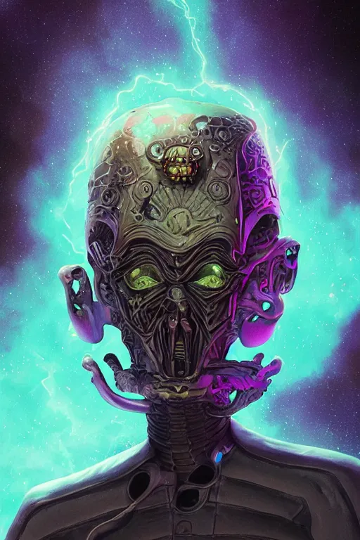 Image similar to rick and morty fused with lovecraft and vader helmet, high details, intricate details, by vincent di fate, artgerm julie bell beeple, 90s, Smooth gradients, octane render, 8k, volumetric lightning, High contrast, depth of field, very coherent symmetrical artwork