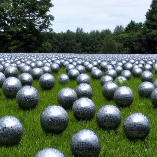 Prompt: field of metal balls