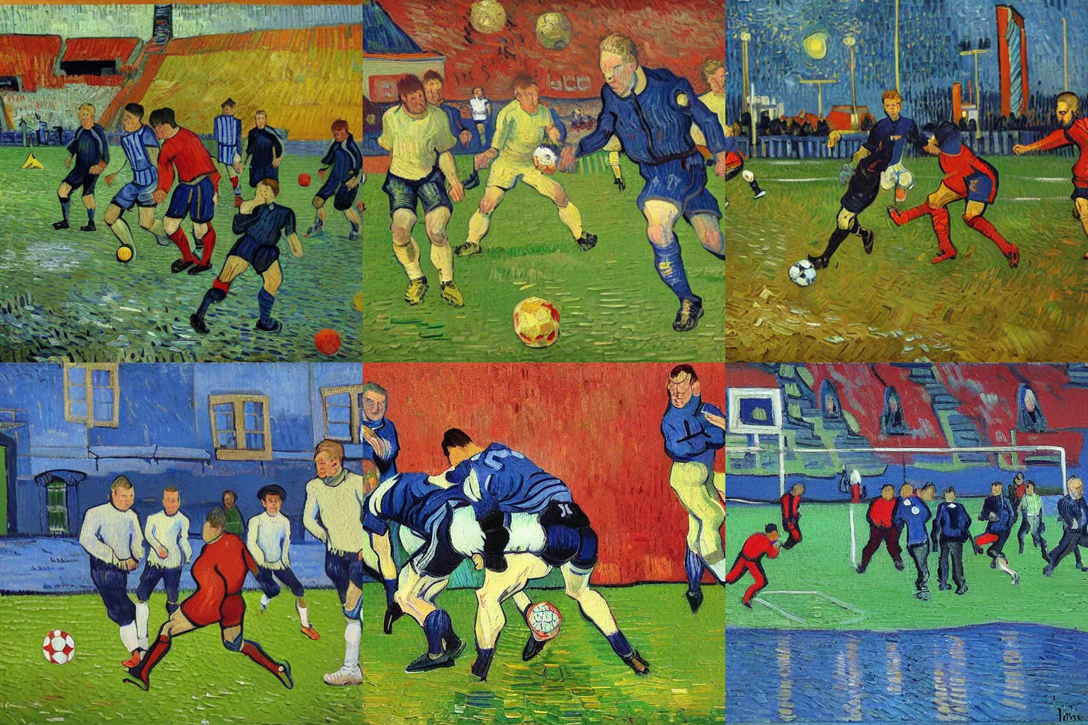 Image similar to football match, oil painting, van gogh style