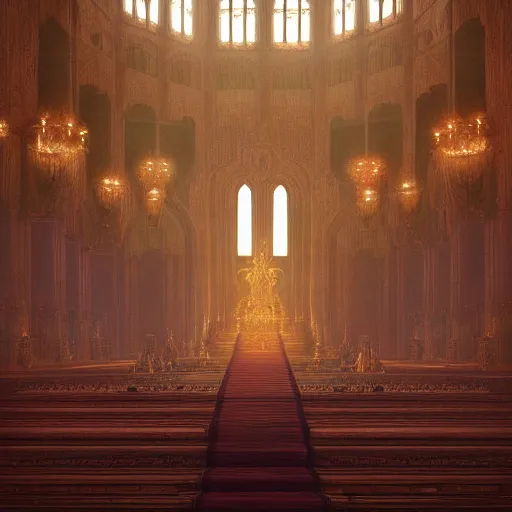 Prompt: Digital art of the opulent throne room Imperial matte finish, ominous dramatic wide angle, god rays Marc Simonetti