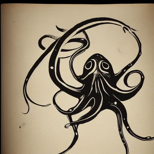 Image similar to a pig - octopus, calligraphy