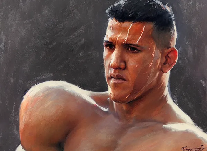 Image similar to a highly detailed beautiful portrait of alexis sanchez as kratos, by gregory manchess, james gurney, james jean