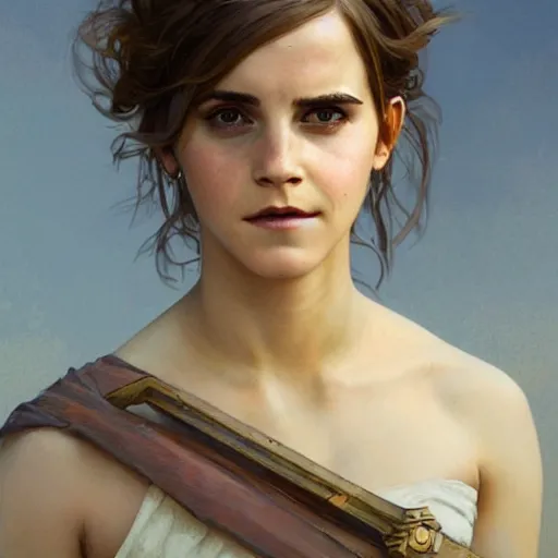 Image similar to Emma watson as a woman in the Paleolithic period, intricate, highly detailed, digital painting, artstation, concept art, sharp focus, illustration, art by greg rutkowski and alphonse mucha