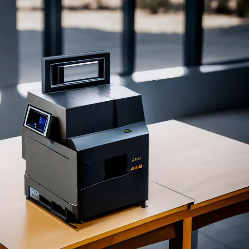 Image similar to stl model slicer GUI control device for industrial house printer, in the australian desert, XF IQ4, 150MP, 50mm, F1.4, ISO 200, 1/160s, dawn