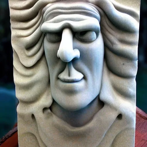 Prompt: marble sculpture of handsome squidward