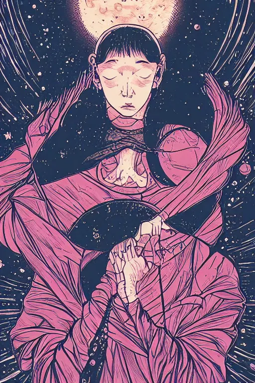 Image similar to the moon, tarot card, satoshi kon, ethereal, glossy, laurie greasley, unconscious, illusions, intuition