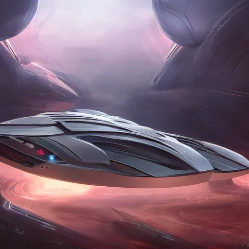 Image similar to high res futuristic starship designed by Paul Chadeisson