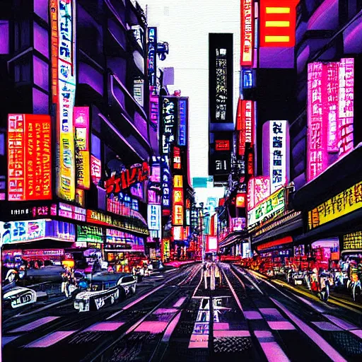 Image similar to synthwave painting of cyberpunk shibuya tokyo,