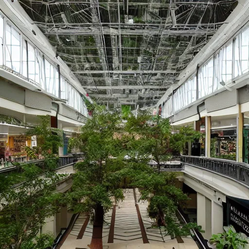 Prompt: lush forest fills a liminal abandoned mall
