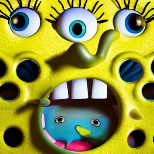 Image similar to spongebob circle pants, creepy, eerie, shadows, evil, dememnted, ultra realistic, hyper-realistic, 8k, 4k,