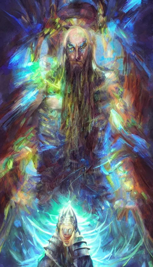 Image similar to portrait of a digital shaman, from magic the gathering