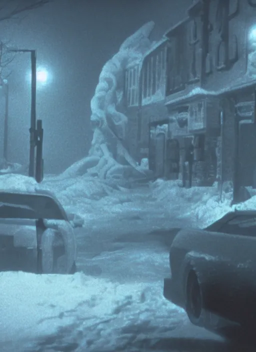 Prompt: a cinematic still from the thing ( 1 9 8 2 ), tentacles, particles, volumetric light, hyperrealistic, snow, ultradetailed, ominous, octane render, neon, fog