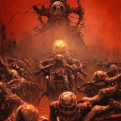 Image similar to motorbikers race in hell, horror art, by beksinski, szukalski, giger, pyromallis, dzo, iris compiet, seb mckinnon, digital art, highly detailed, intricate, sharp focus, trending on artstation hq, deviantart, pinterest, unreal engine 5, 4 k uhd image