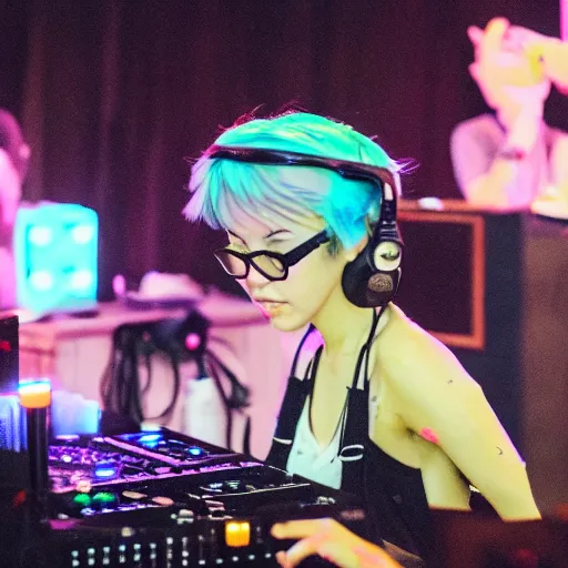 Prompt: wet rat djing at a sad anime concert