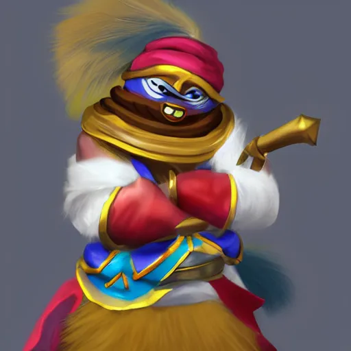 Image similar to king dedede league of legends character art. katherine'suqling'su style. digital illustration. hyper realistic. high quality. high resolution. 4 k. dynamic lighting. highly detailed. sharp focus. non blurry. smooth.