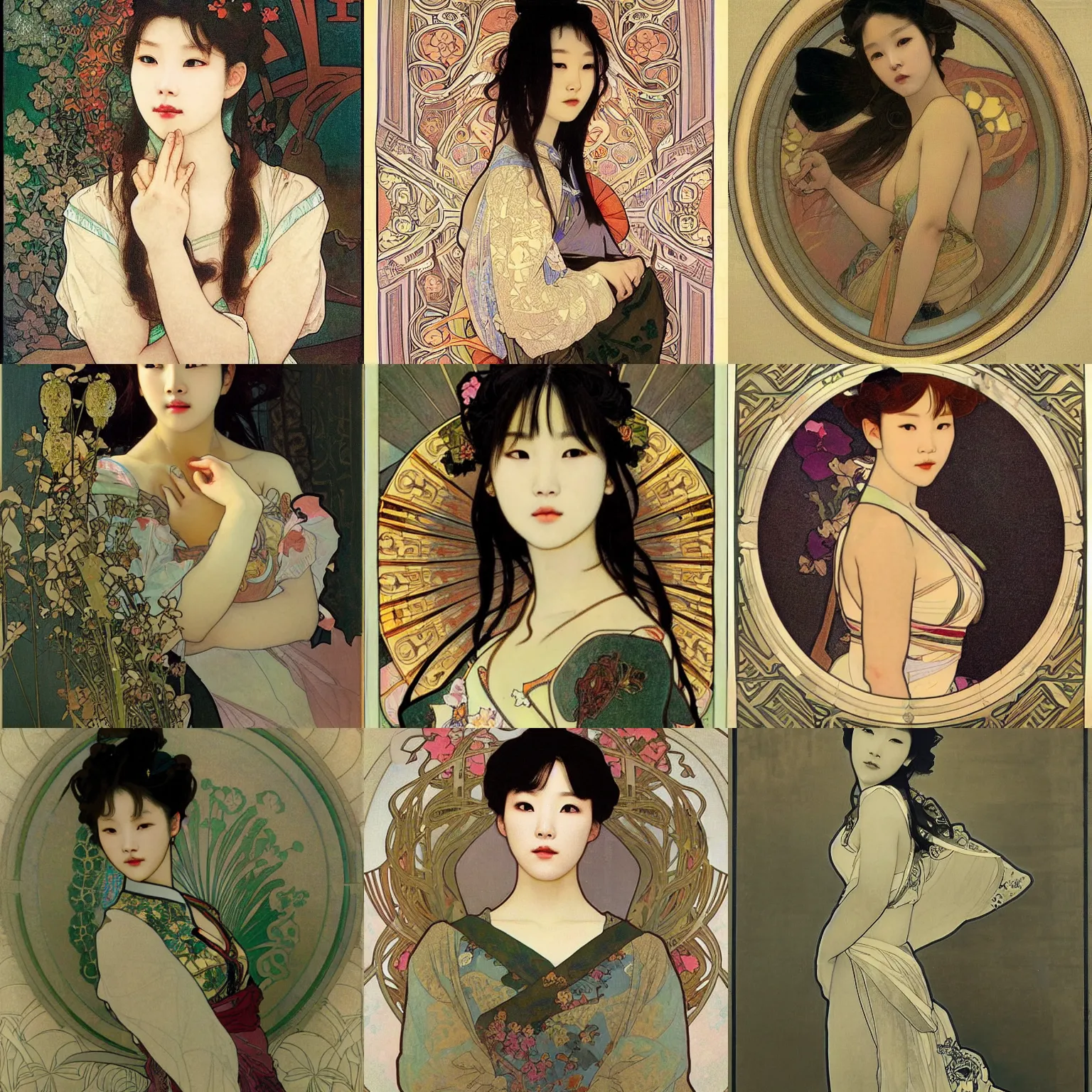 Prompt: lee jin - eun by alphonse mucha, rule of thirds, seductive look, beautiful