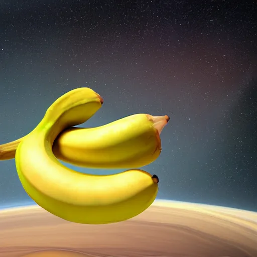 Image similar to a realistic photo of a hungry banana eating a pickle on Saturn, realistic, 3D render, 8k,